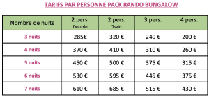 Tarifs du pack randonnée à Belle Ile en bungalow avec l'hôtel Aux Tamaris à Sauzon